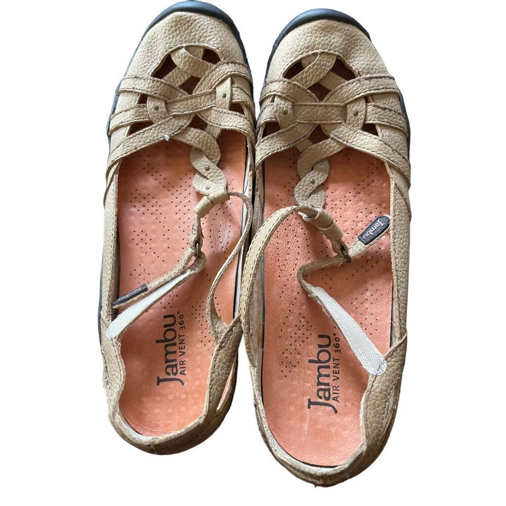 Jambu Air Vent 360 Womens Tan Leather "Xterra" T Strap Comfort Mary Jane Sandals